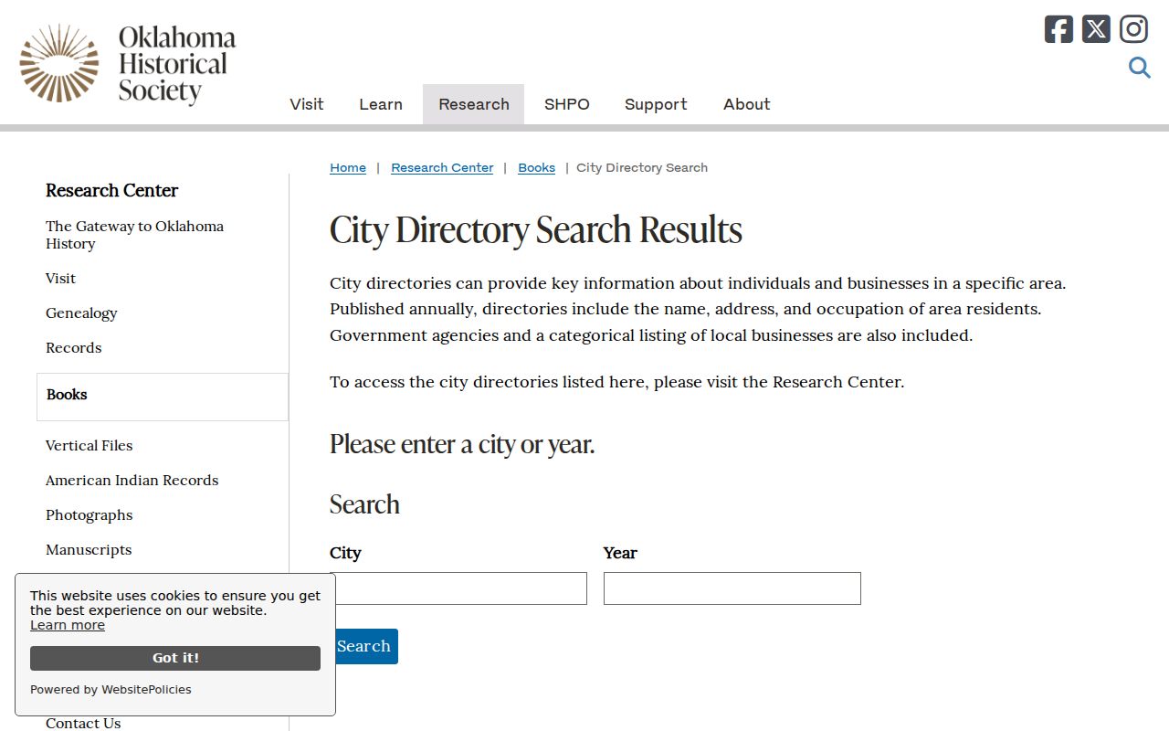 Ponca City city directory search at the Oklahoma Historical Society