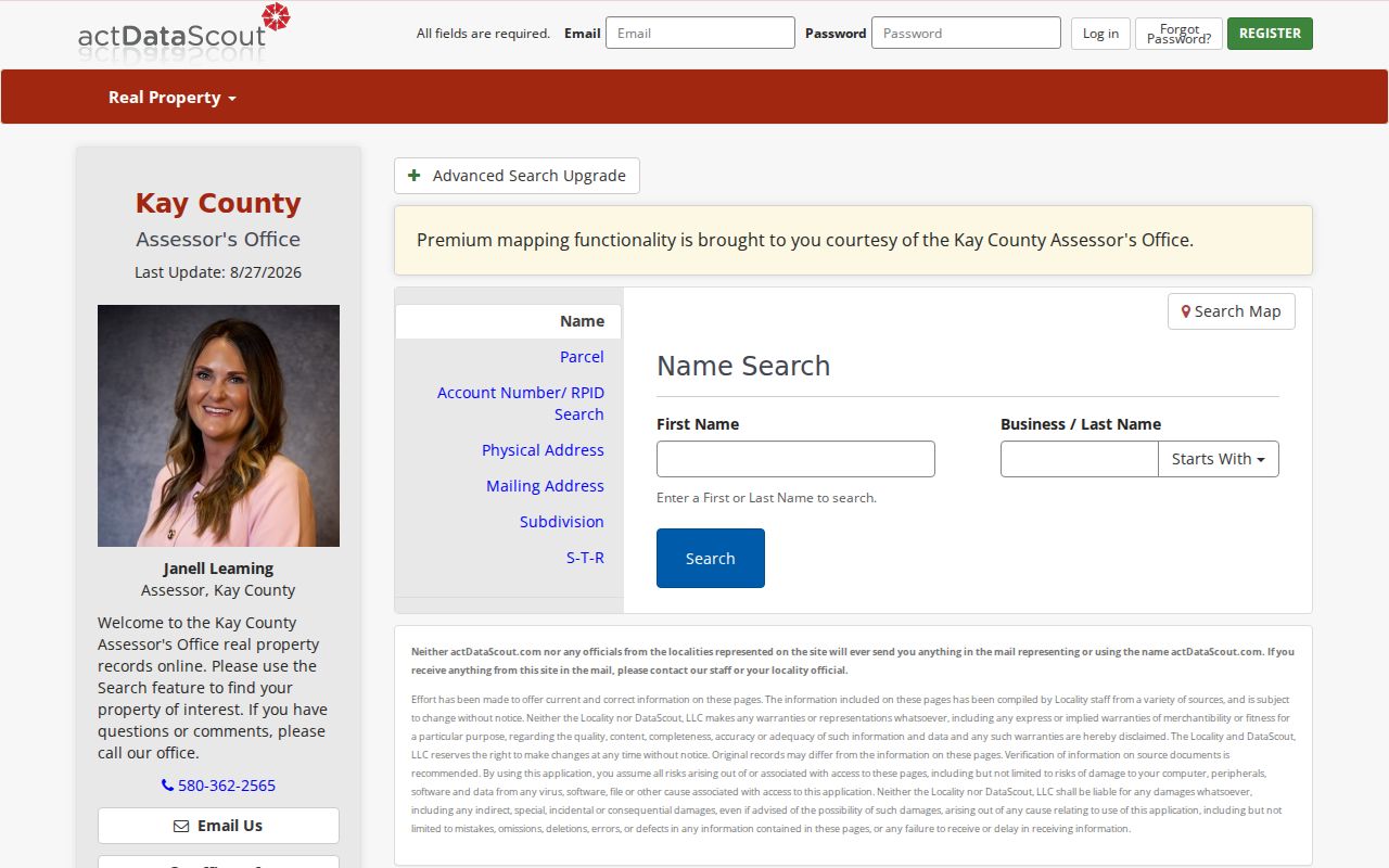 Ponca City residents directory Kay County property search screen