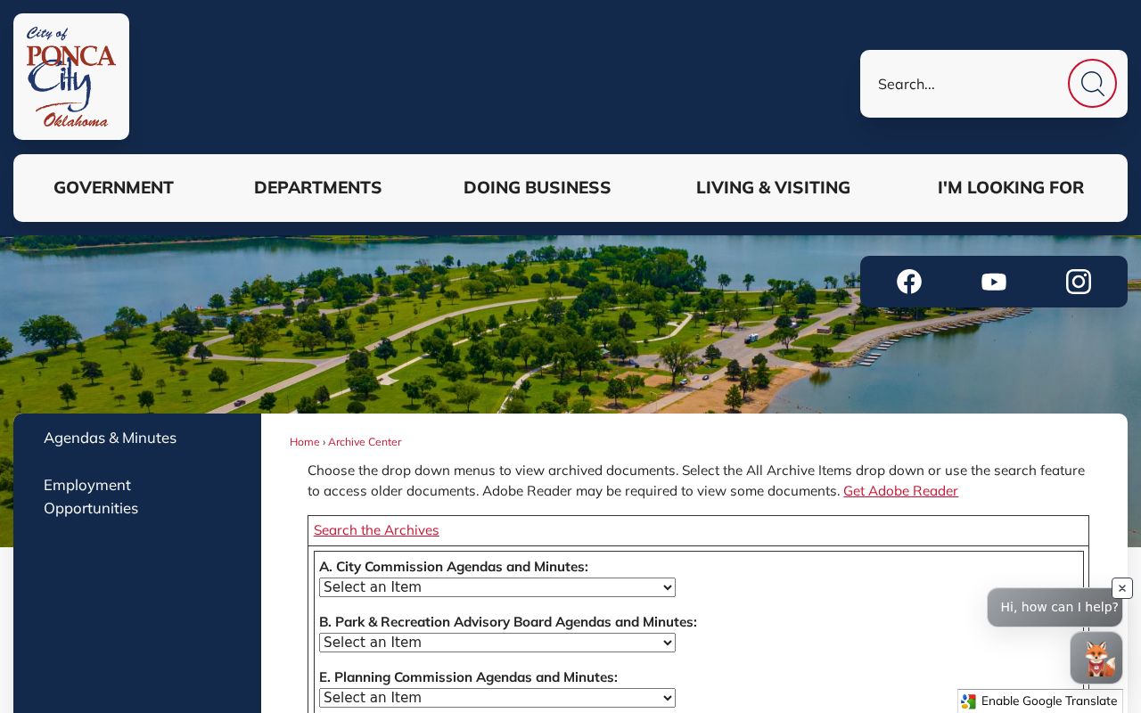 Ponca City neighbors reference showing the city archive search controls