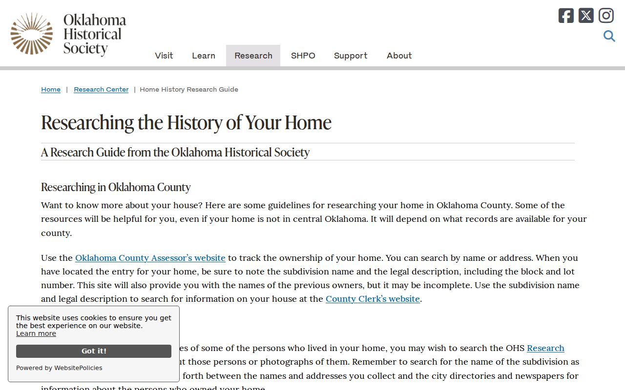 Ponca City previous residents research using the Oklahoma Historical Society home history guide