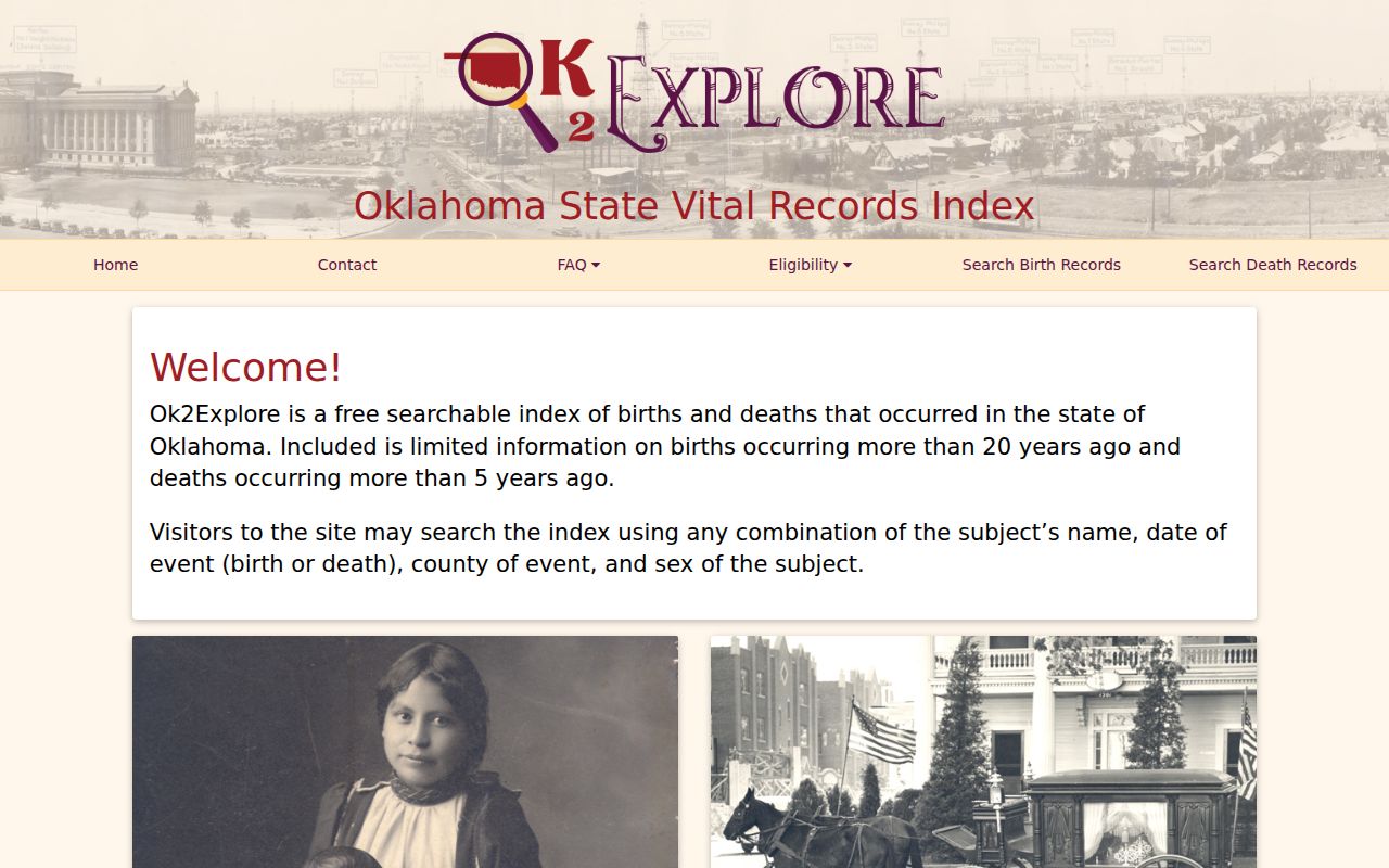 Ponca City resident lookup image of the Oklahoma OK2Explore vital index