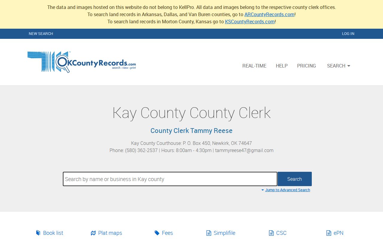 Ponca City street directory reference showing the Kay County land record index